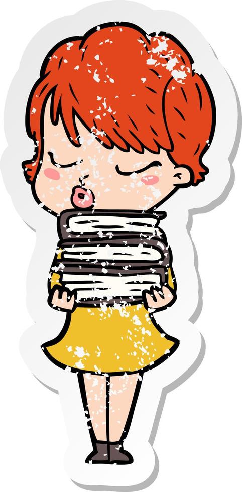 distressed sticker of a cartoon woman with eyes shut vector