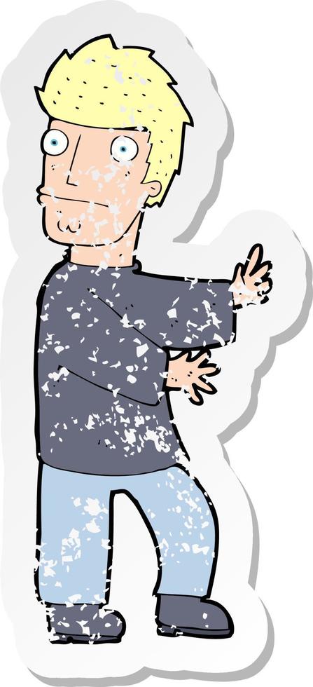 retro distressed sticker of a cartoon nervous man vector
