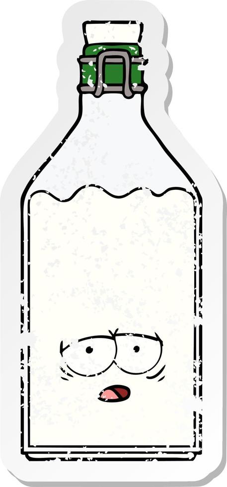 distressed sticker of a cartoon old milk bottle vector