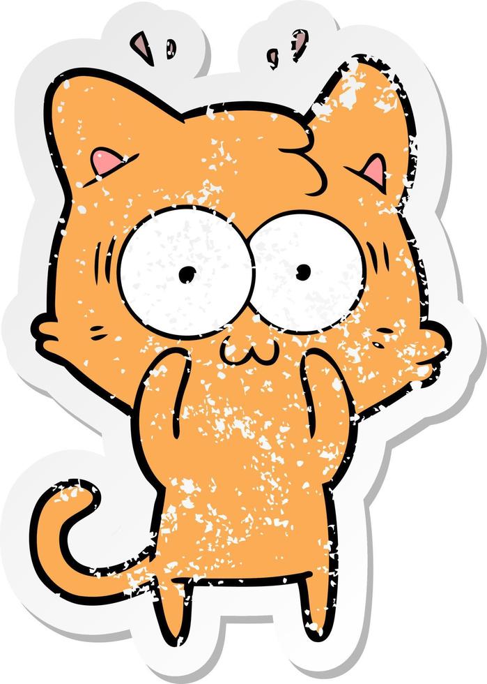 distressed sticker of a cartoon surprised cat vector