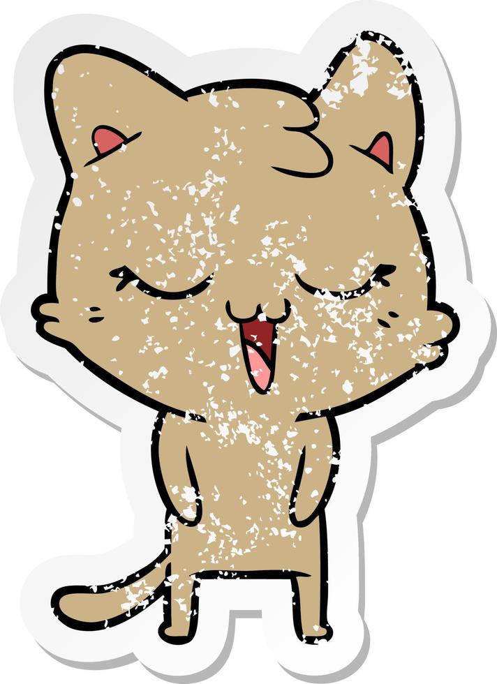 distressed sticker of a happy cartoon cat vector