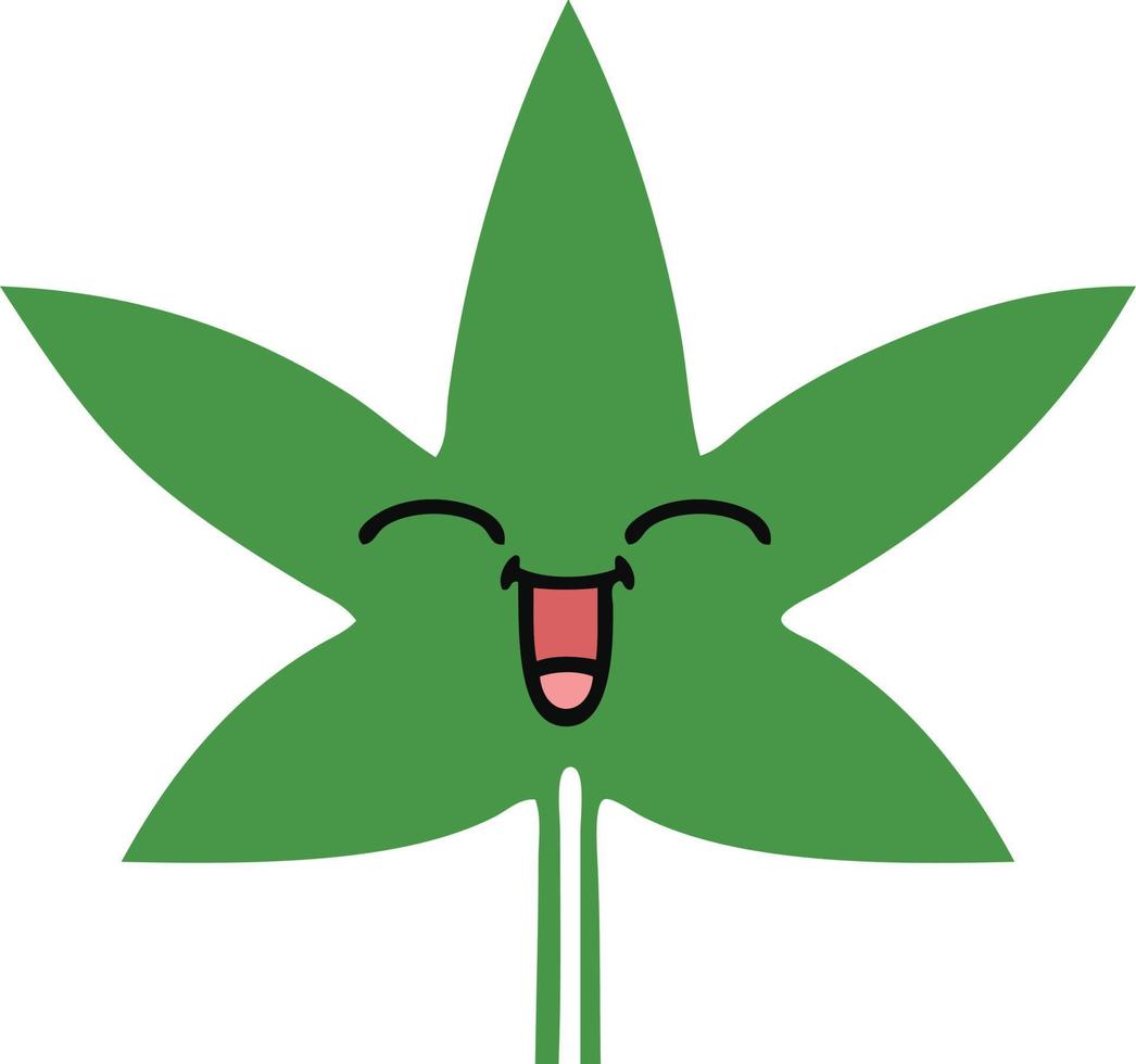 flat color retro cartoon marijuana leaf vector