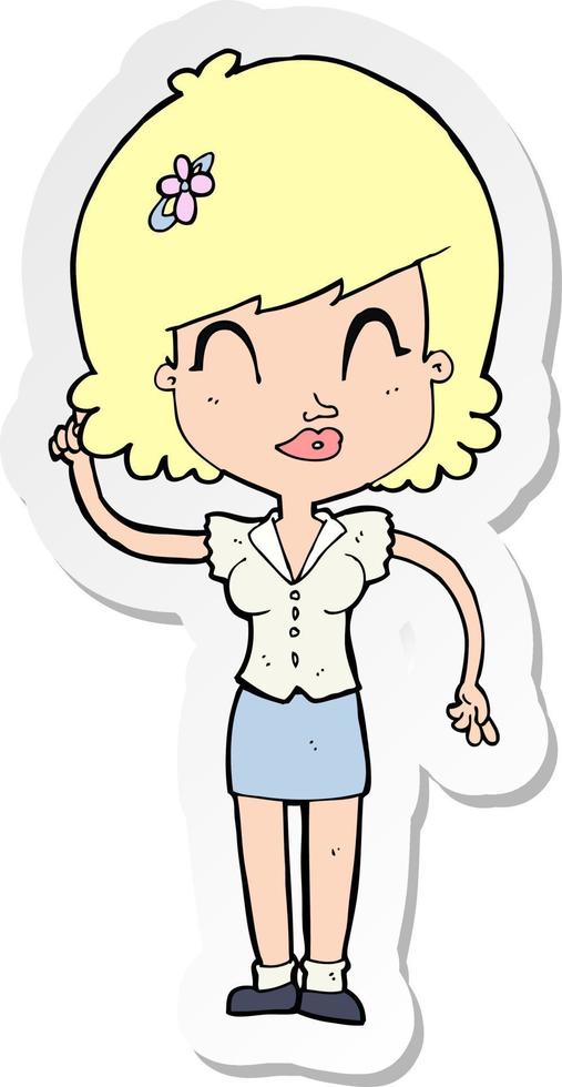 sticker of a cartoon pretty woman with idea vector