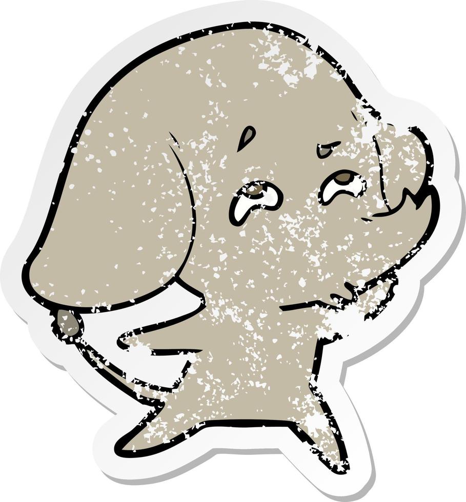 distressed sticker of a cartoon elephant remembering vector