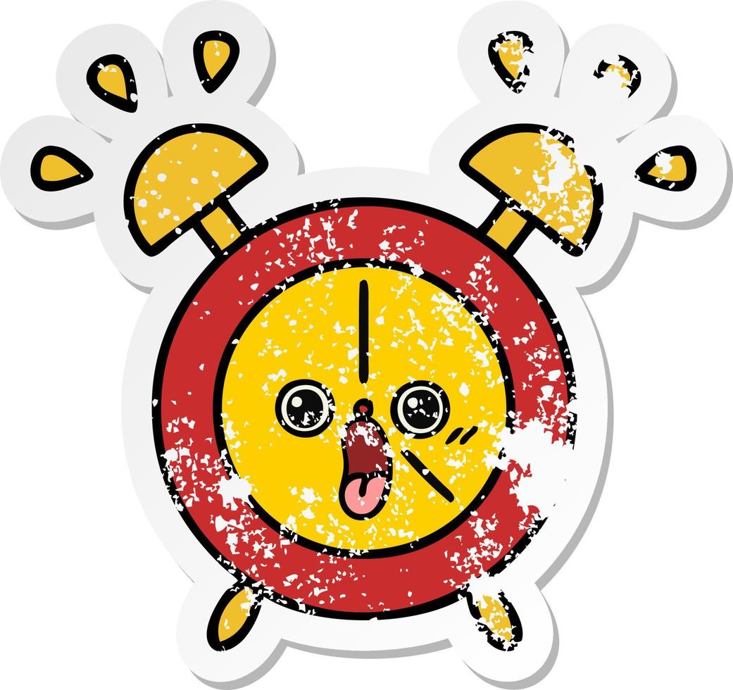 distressed sticker of a cute cartoon alarm clock vector