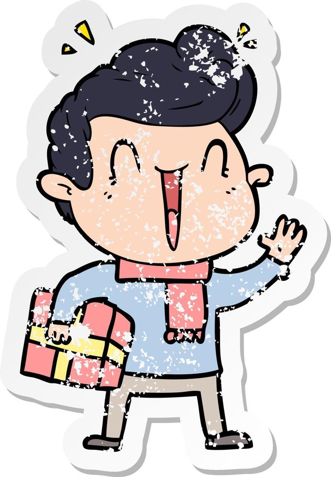 distressed sticker of a cartoon excited man vector