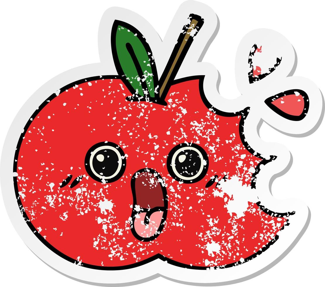 distressed sticker of a cute cartoon red apple vector