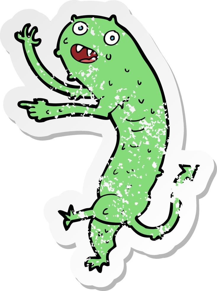 retro distressed sticker of a cartoon gross little monster vector