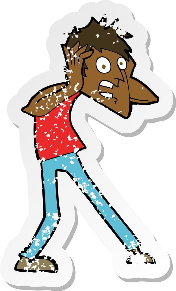 retro distressed sticker of a cartoon man panicking vector