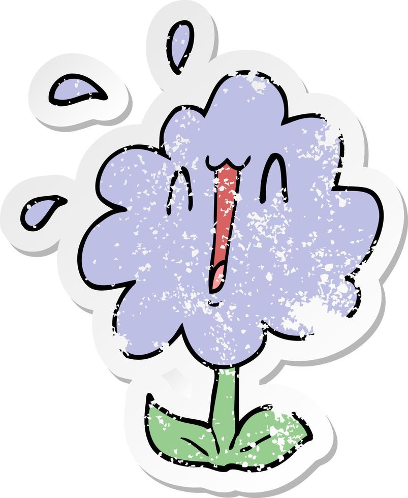 distressed sticker of a cartoon flower vector