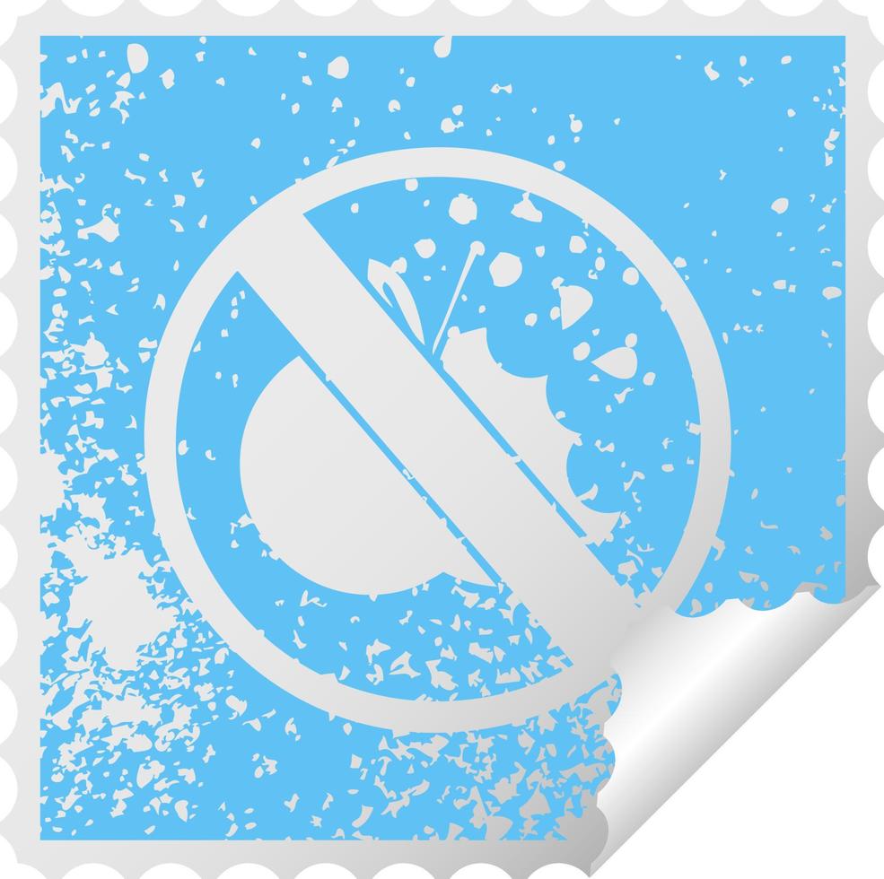 distressed square peeling sticker symbol no healthy food allowed sign vector