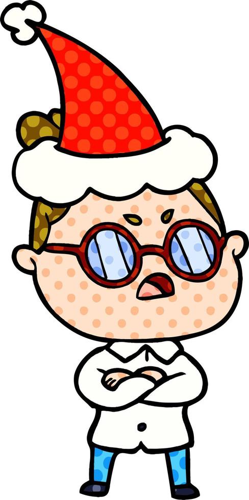 comic book style illustration of a annoyed woman wearing santa hat vector