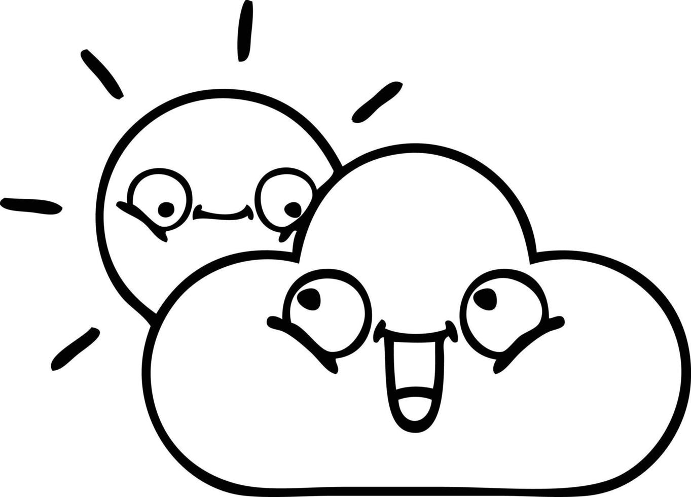 line drawing cartoon sunshine and cloud vector