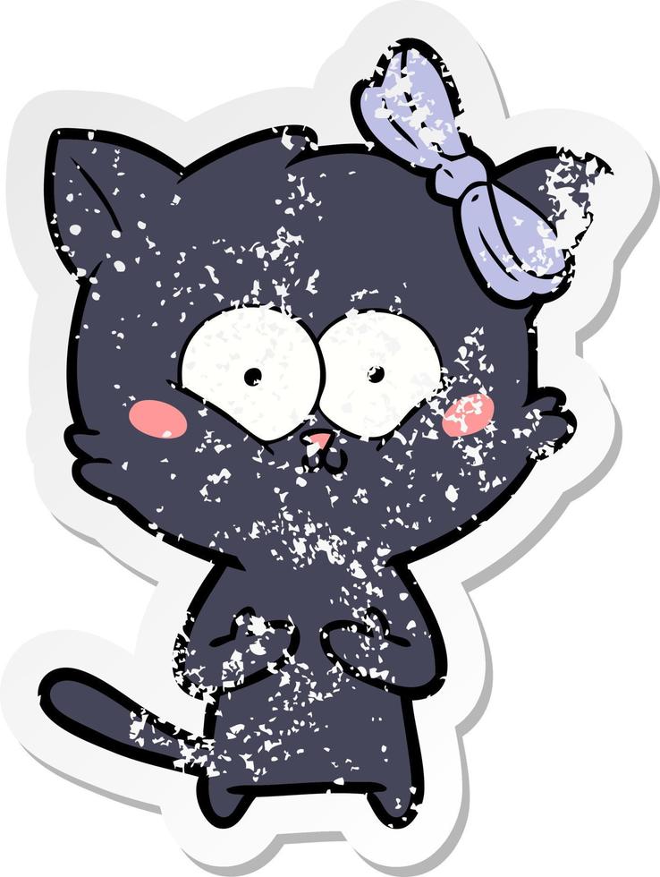 distressed sticker of a cartoon cat vector