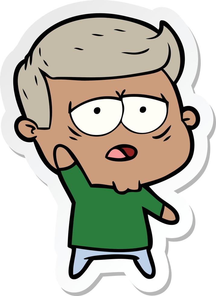 sticker of a cartoon tired man vector