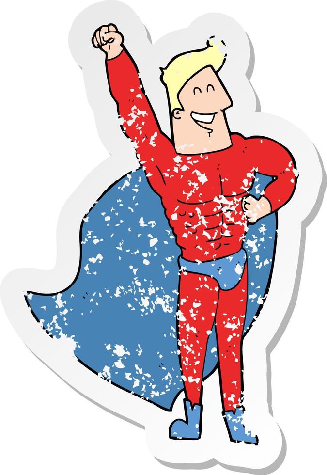 retro distressed sticker of a cartoon superhero vector