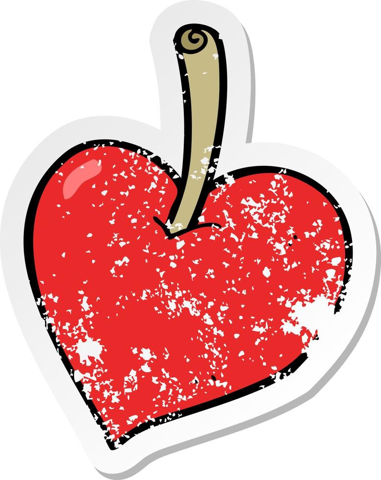 retro distressed sticker of a cartoon love heart apple vector