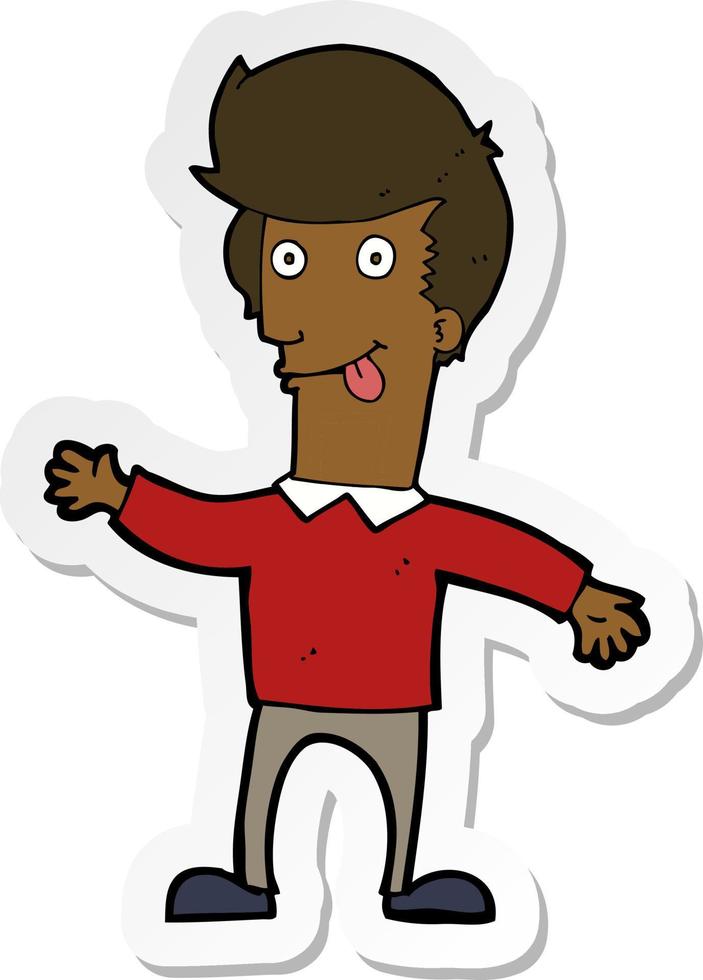 sticker of a cartoon man sticking out tongue vector