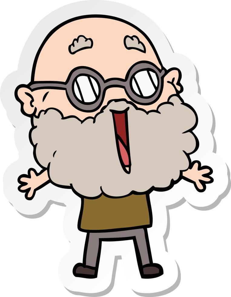 sticker of a cartoon joyful man with beard vector