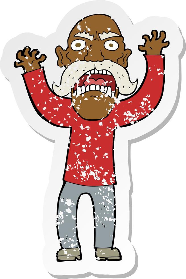 retro distressed sticker of a cartoon angry old man vector