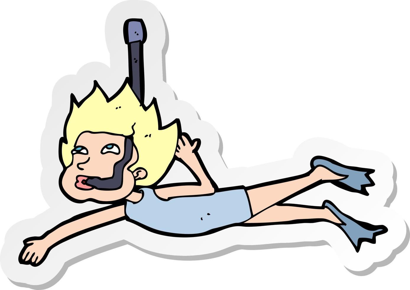 sticker of a cartoon swimmer with snorkel vector