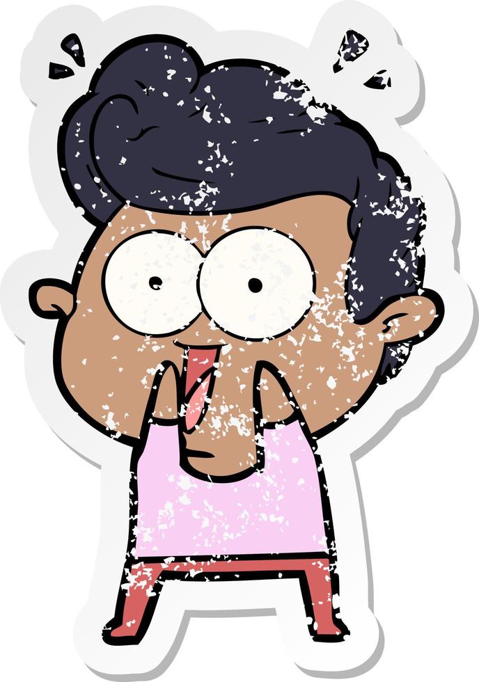 distressed sticker of a cartoon excited man vector
