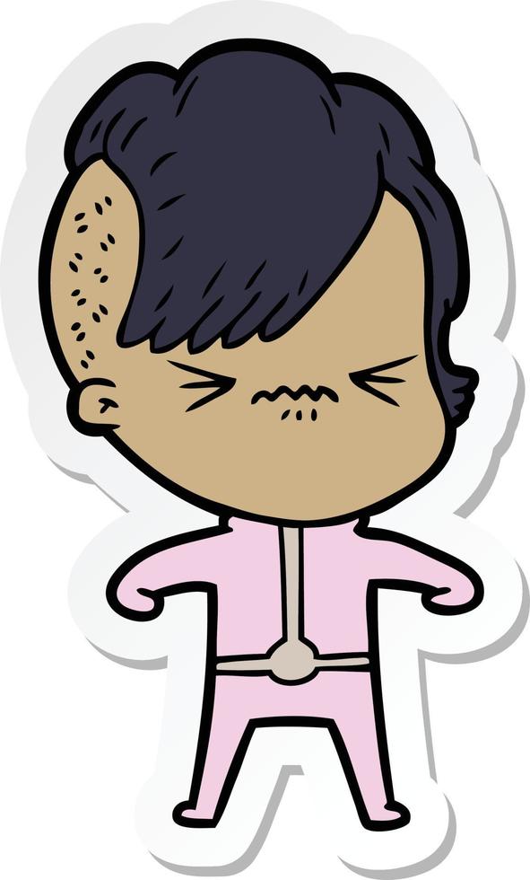 sticker of a annoyed girl in futuristic clothes vector