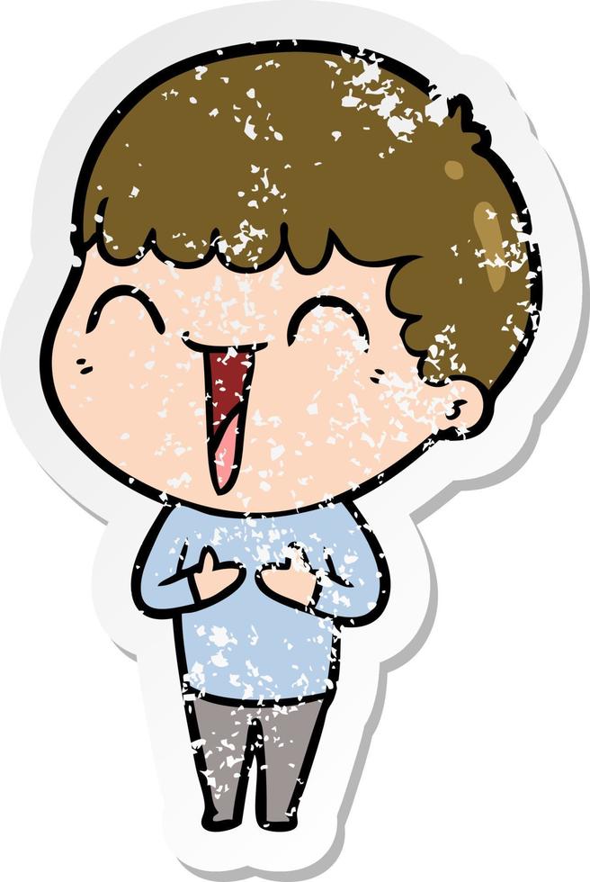 distressed sticker of a cartoon happy man vector