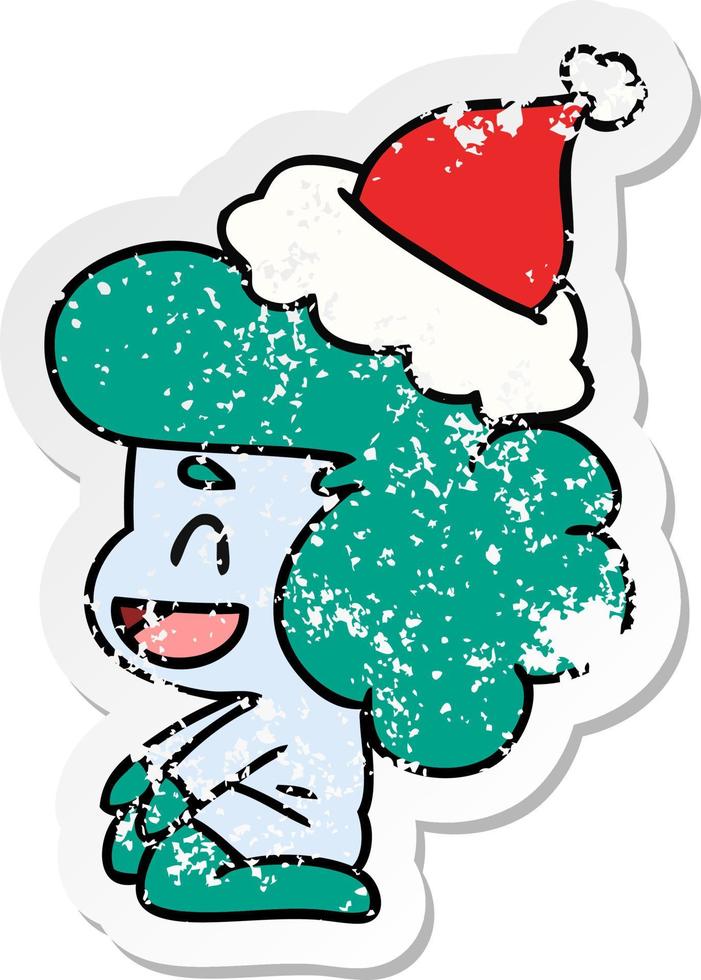 christmas distressed sticker cartoon of kawaii ghost vector