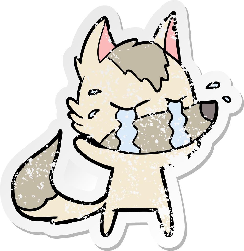 distressed sticker of a cartoon crying wolf vector