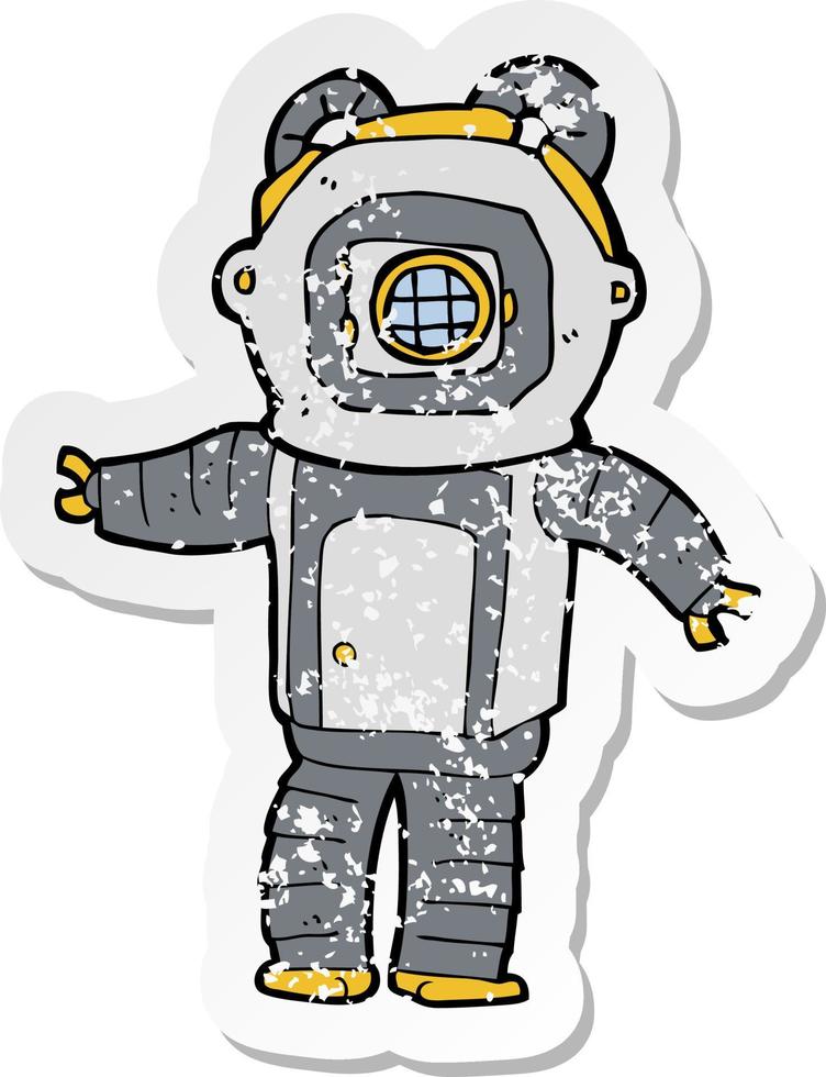 retro distressed sticker of a cartoon deep sea diver vector