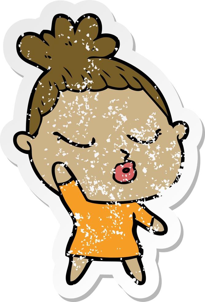 distressed sticker of a cartoon calm woman vector