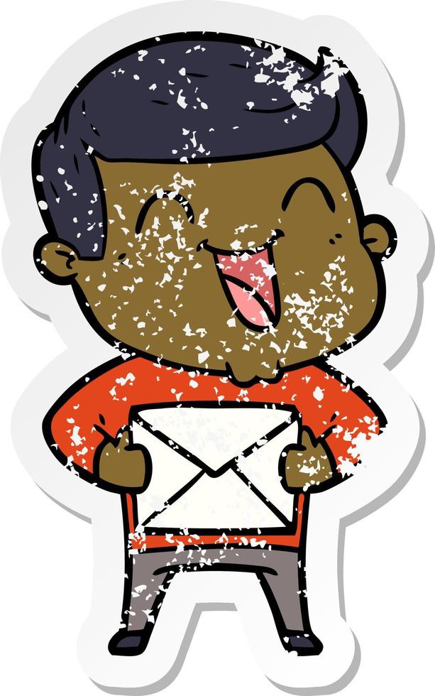 distressed sticker of a cartoon man laughing vector