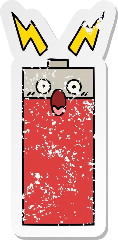 distressed sticker of a cute cartoon battery vector