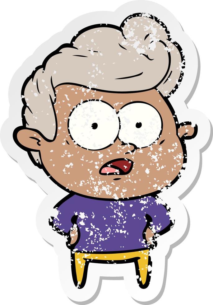 distressed sticker of a cartoon staring man vector
