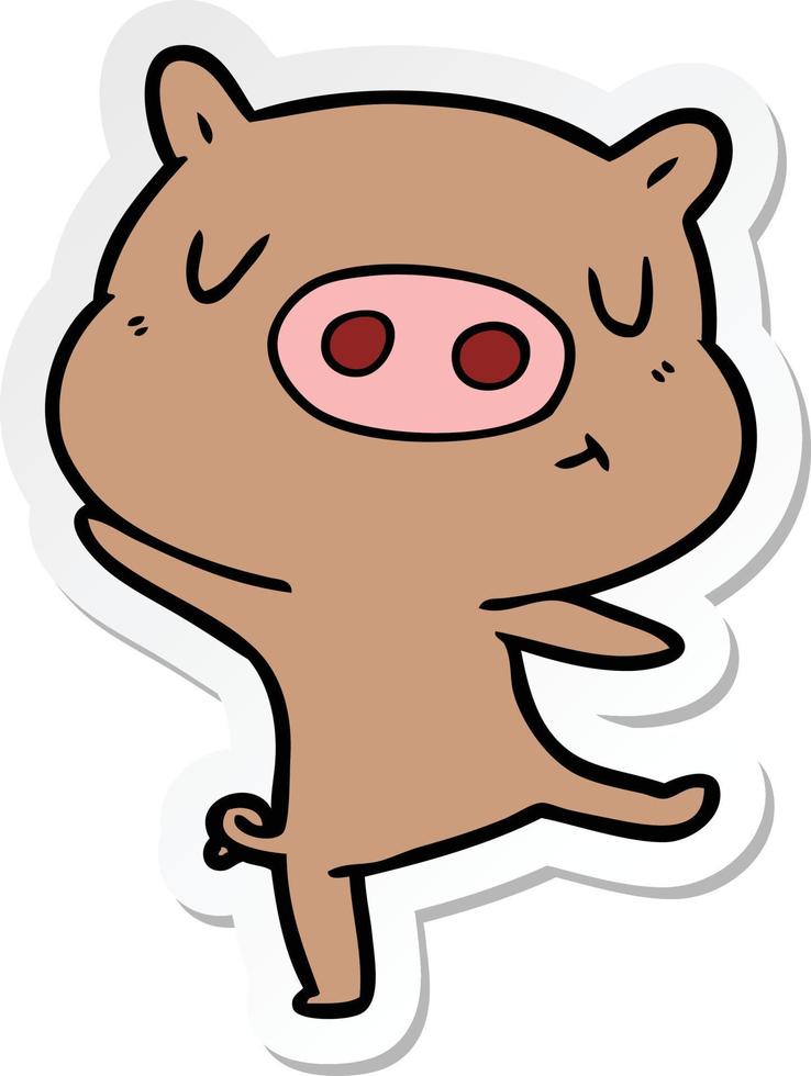 sticker of a cartoon pig dancing vector