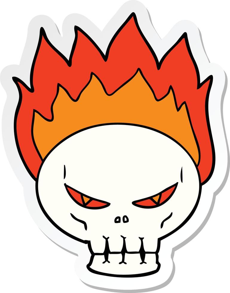 sticker of a cartoon flaming skull vector