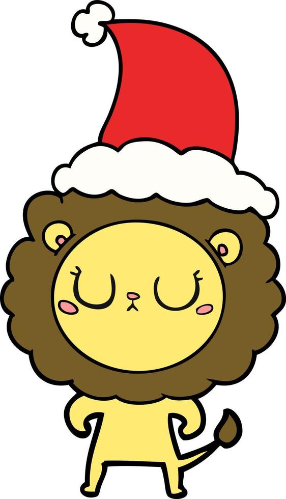 line drawing of a lion wearing santa hat vector