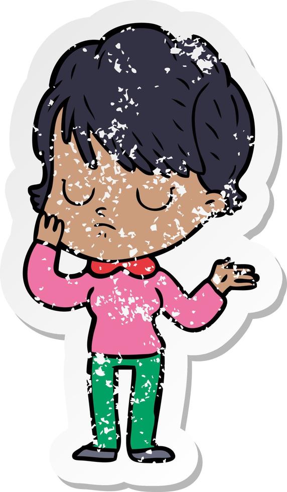 distressed sticker of a cartoon woman vector