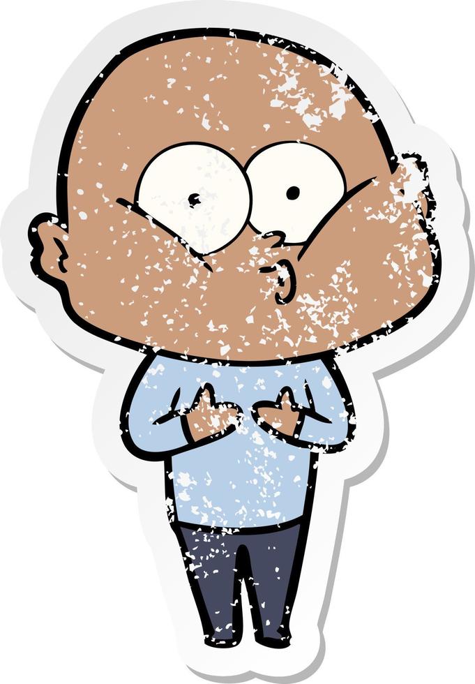 distressed sticker of a cartoon bald man staring vector