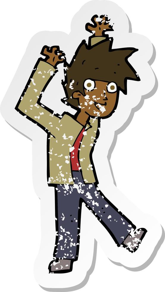 retro distressed sticker of a cartoon excited boy vector