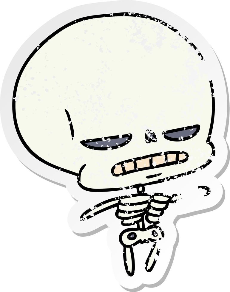 distressed sticker cartoon of spooky kawaii skeleton vector