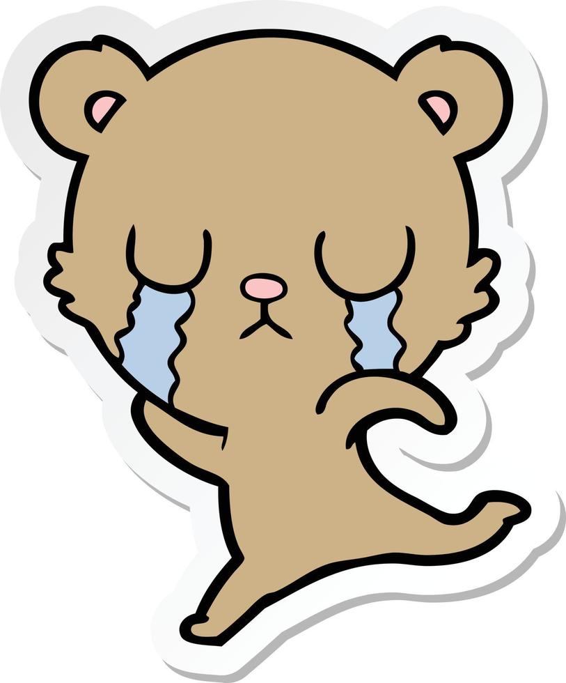 sticker of a crying cartoon bear running away vector