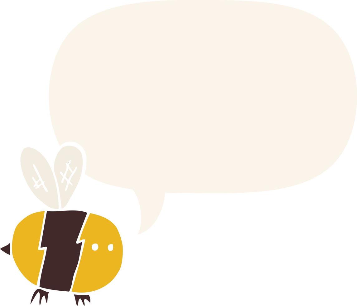 cartoon bee and speech bubble in retro style vector