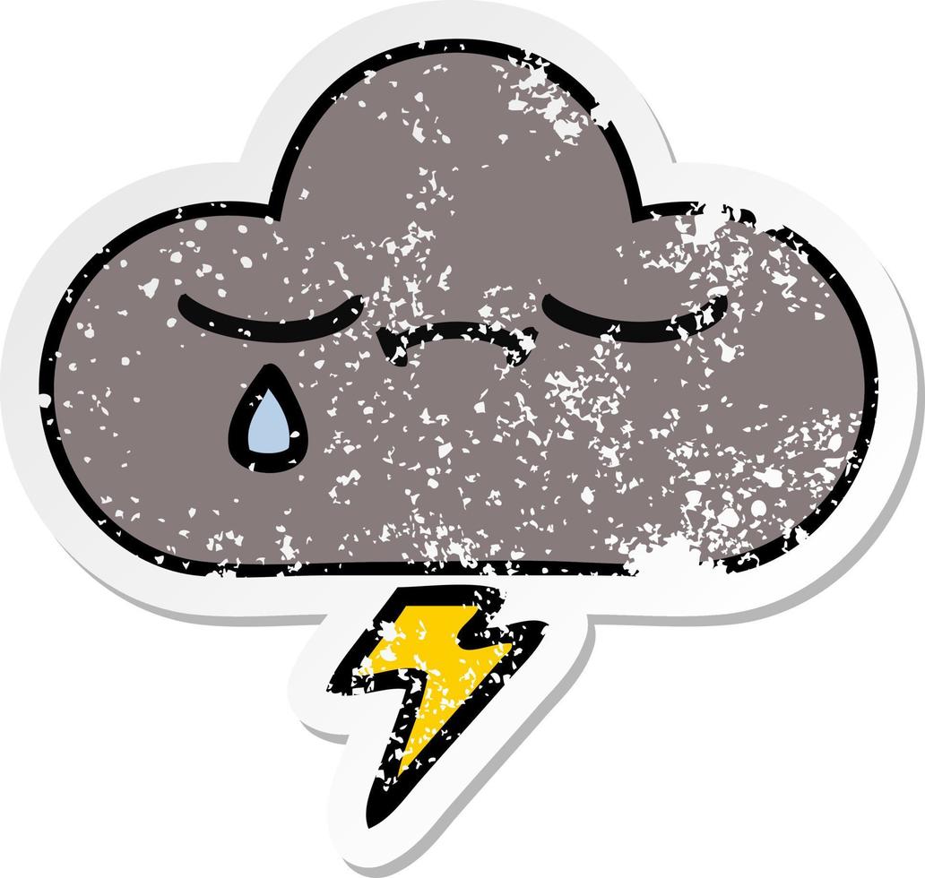 distressed sticker of a cute cartoon storm cloud vector