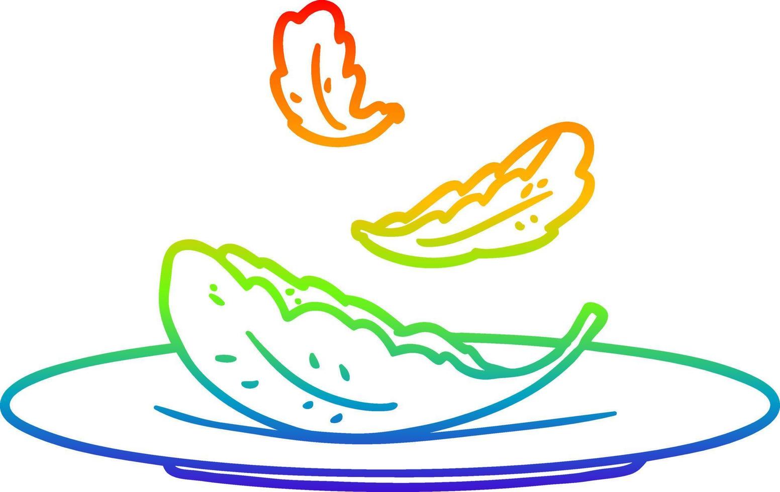 dibujo de línea de gradiente de arco iris hojas de ensalada de dibujos animados vector
