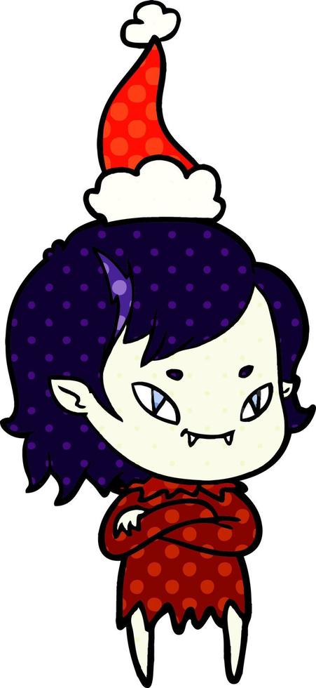 comic book style illustration of a friendly vampire girl wearing santa hat vector