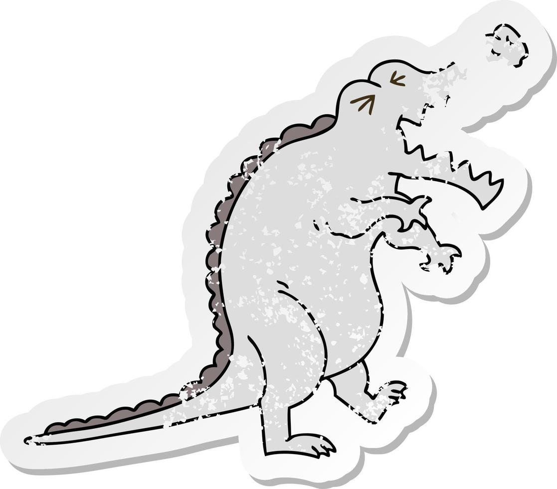 distressed sticker of a quirky hand drawn cartoon crocodile vector