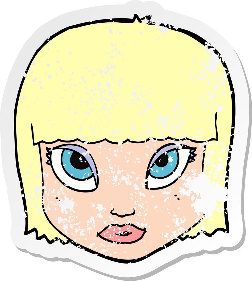 retro distressed sticker of a cartoon female face vector