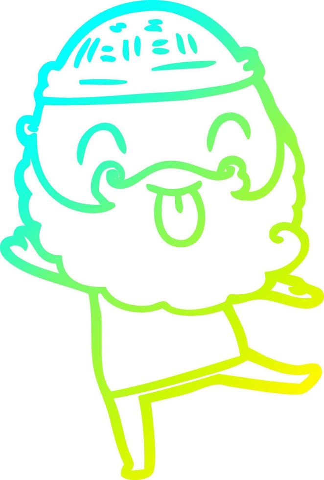 Dibujo de línea de gradiente frío hombre bailando con barba sacando la lengua vector